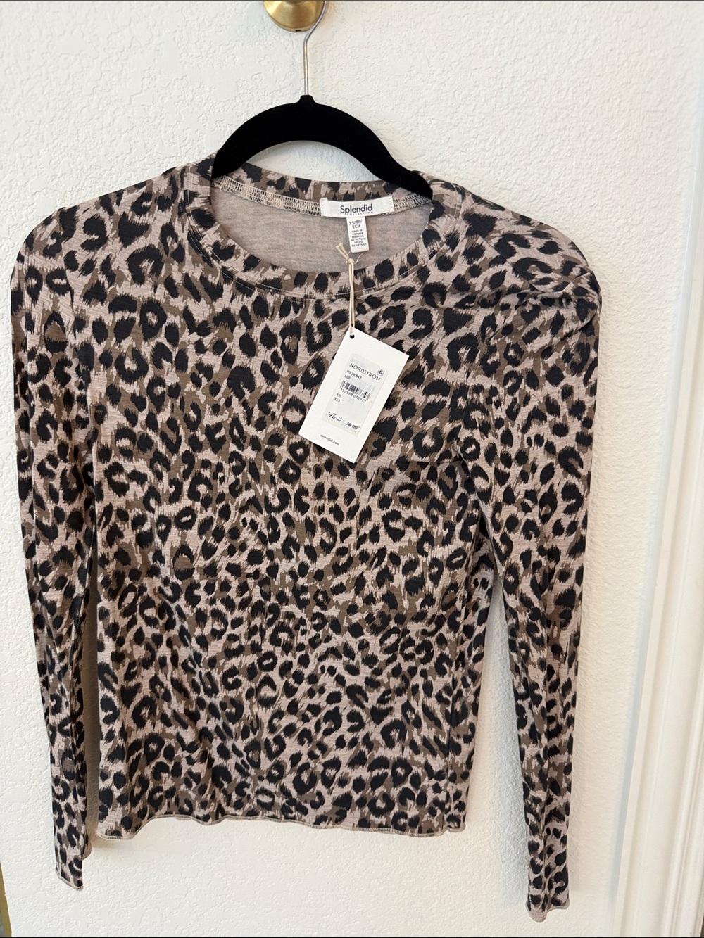 Splendid Leopard Print Long Sleeve Tee in Taupe and Black